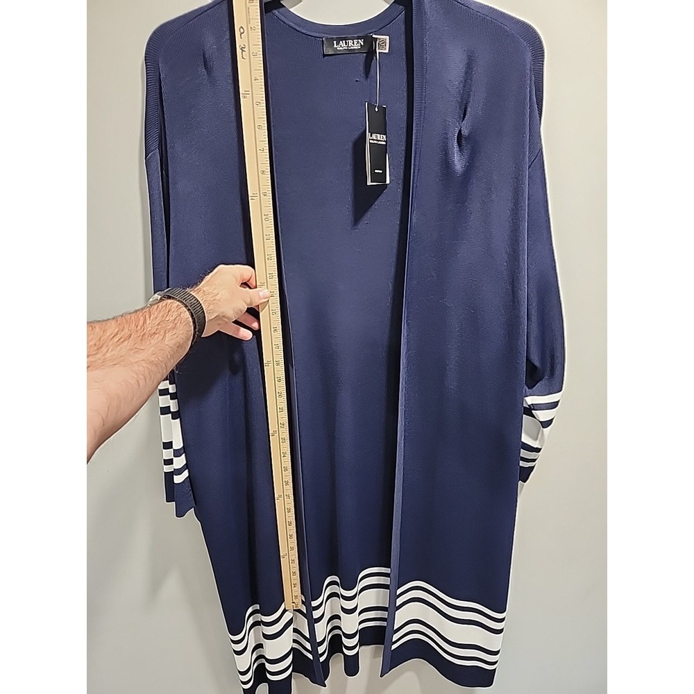 Lauren Ralph Lauren NWT Open Face Cardigan Womens 3X Blue/White Long-sleeve New - Picture 5 of 7